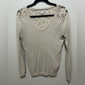 LC Lauren Conrad Cream Lace V-Neck Sweater Size Small